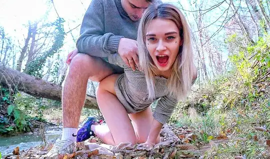 Russian young couple outdoors filming doggy style classic sex...