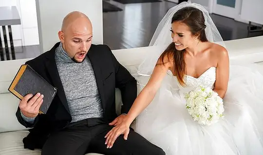 Bald guy Fucks a dark-haired bride in white dress and brings her to or...