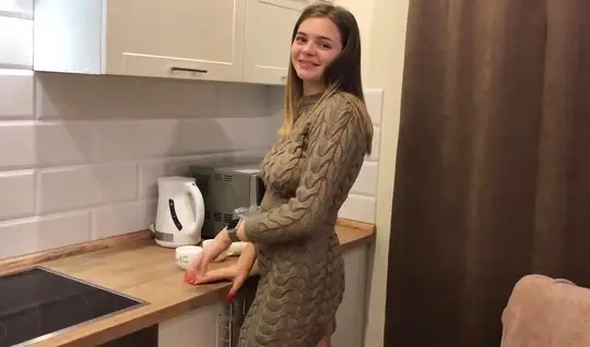 Russian girl lifted her knitted dress to shoot homemade porn on camera...
