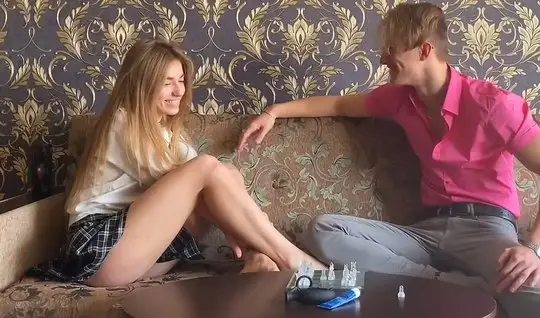 Russian girl brought a sex toy to a guy and finished anal...