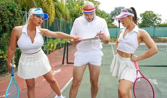 Girls muddied group sex with a cute tennis coach...