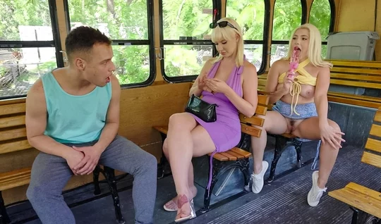 The blonde seduced everyone on the bus into a group sex...