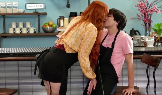 Redhead MILF let the cock of a young employee into anal...