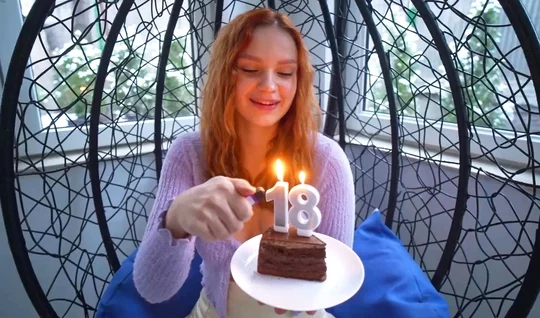 Redhead chick tried male cock in honor of her birthday...