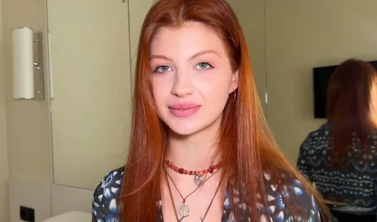 Russian girl with red hair came to suck her neighbor...