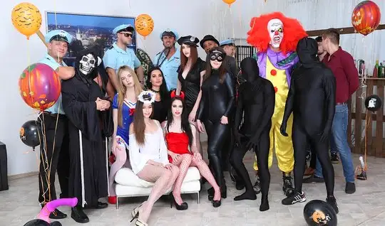 A bunch of Horny fetishists to have a group Orgy in costumes...
