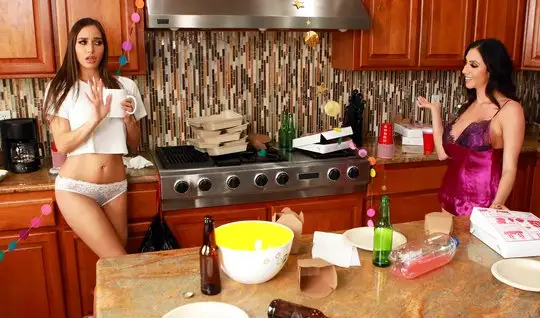 Two milfs lesbians in the kitchen fucking each other not only handles