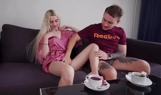 Russian young blonde doesn	 mind filming home sex...