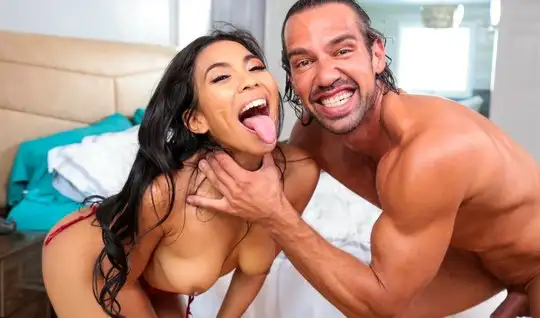 Asian with elastic tits decided to fuck with a pumped-up guy...
