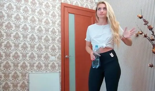 Blonde with long hair after a deep blowjob enjoys homemade Russian porn