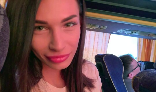 Russian girl gives a cool blowjob to a dude on the bus
