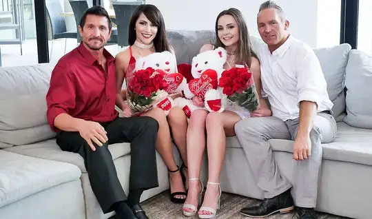 Two couples of Swingers during the Valentines Day arranged a group date