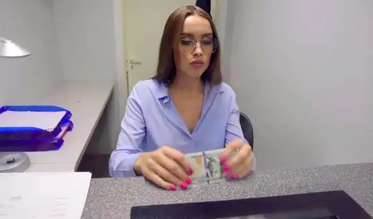 Russian bank employee in the first person crawls her vagina at work on a rich man's dick